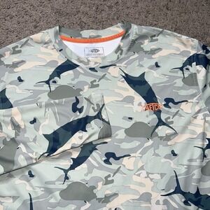 AFTCO Shirt Mens Small Gray Camouflage Fishing Performance Long Sleeve AF Tech